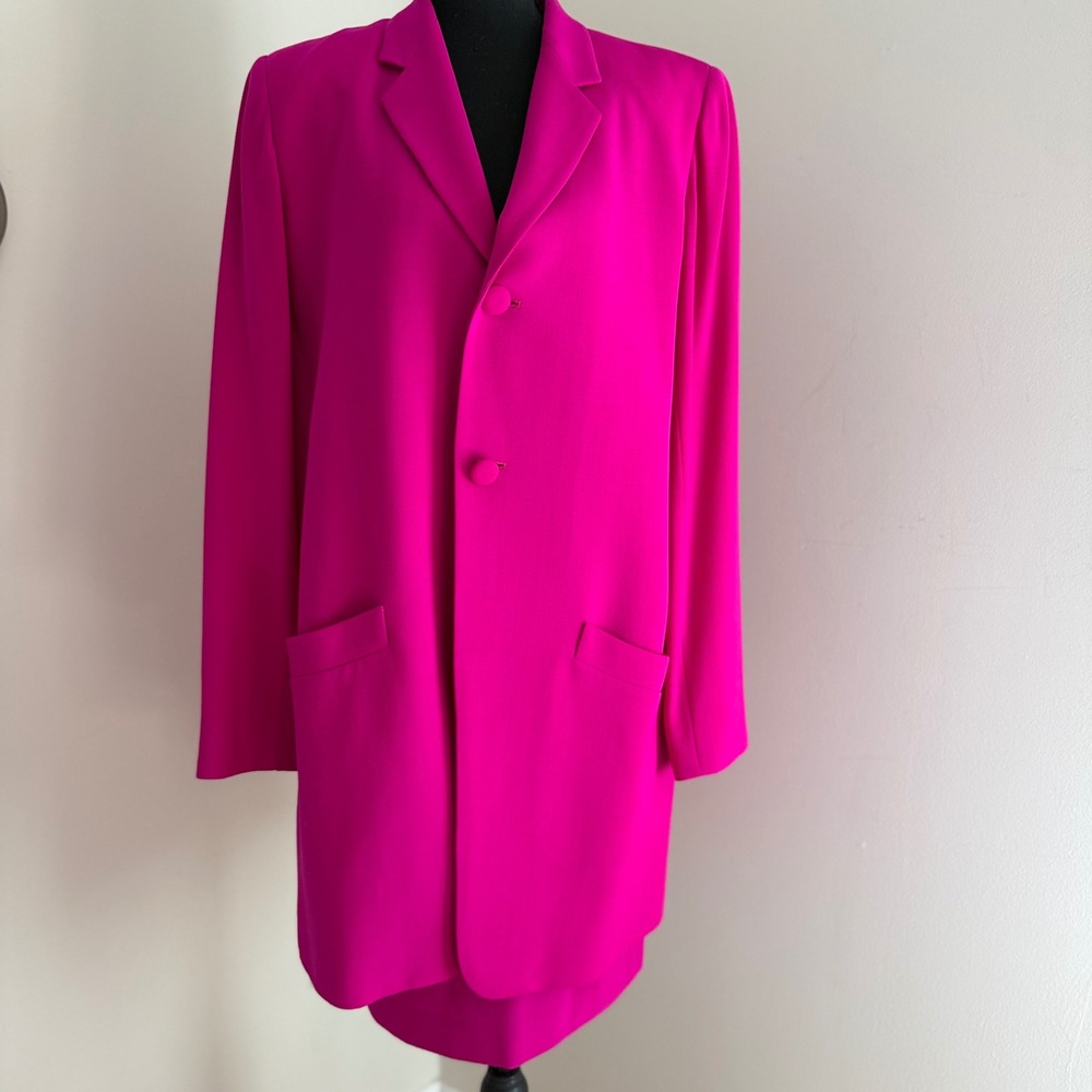 Vtg 90s DKNY Donna Karan Hot Pink Wool Skirt Suit Bergdorf Goodman Sz 10 gorg!